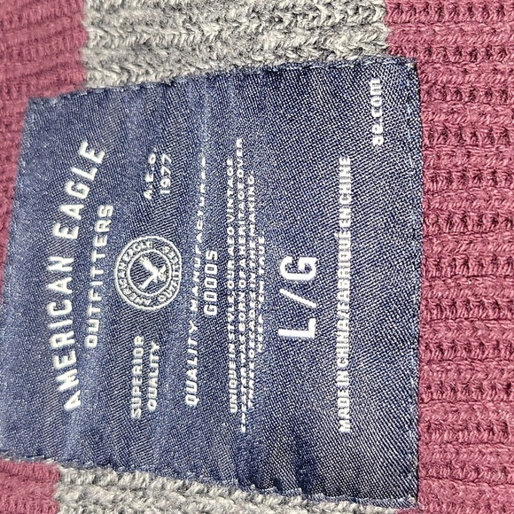 AMERICAN EAGLE AEO Striped Crew Neck Sweater Burgundy‎ Gray Knitwear Pullover L - Picture 7 of 7